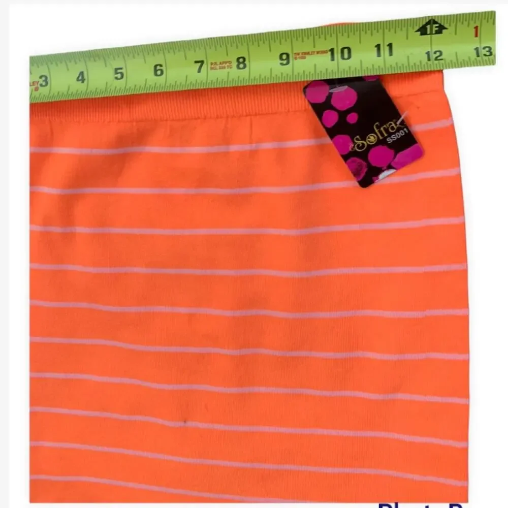 Sofra Neon Orange Stripe Mini Skirt ONE SIZE